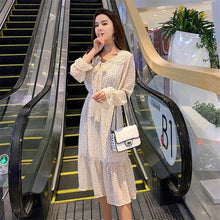 Load image into Gallery viewer, Women Print Chiffon Dress Casual Female Elastic Wasit Keen Length Dress Vintage Ruffles Long Sleeve Chic Button Ladies Dress