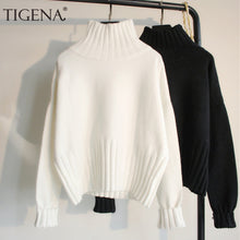 Load image into Gallery viewer, TIGENA Fashion Design Turtleneck Sweater Women Jumper 2019 Winter Loose Long Sleeve Knitted Pullover Sweater Female Black White