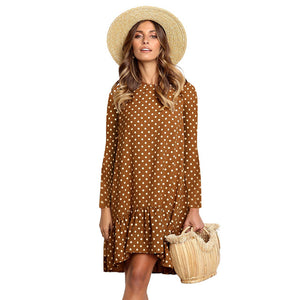 Lossky Women Autumn Dress Fashion Polka Dot Print Ladies Casual Clothing Long Sleeve Sundress Mini Short Loose Yellow Dress 2019