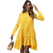 Load image into Gallery viewer, Lossky Women Autumn Dress Fashion Polka Dot Print Ladies Casual Clothing Long Sleeve Sundress Mini Short Loose Yellow Dress 2019