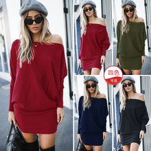 Load image into Gallery viewer, Fashion Slash Neck Long Sleeve Mini Dress For Lady Autumn Winter Dress 2019 Female Solid Off Shoulder Slim Dresses New Cotton Se