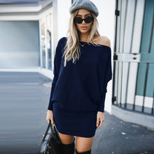 Load image into Gallery viewer, Fashion Slash Neck Long Sleeve Mini Dress For Lady Autumn Winter Dress 2019 Female Solid Off Shoulder Slim Dresses New Cotton Se