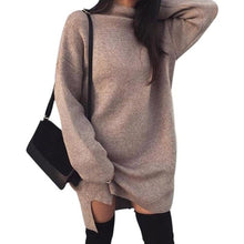 Load image into Gallery viewer, Solid Color Loose Knitted Sweater Dress Women High Neck Long Sleeve Dresses