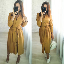 Load image into Gallery viewer, Women Casual Sashes a Line Party Dress Ladies Long Sleeve Stand Collar Elegant Dress 2019 New Fashion Women Midi Dress Winter