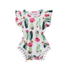 Load image into Gallery viewer, Cactus Ruffle Romper Infant Baby Girls lovely Flying sleeve Tassel Bodysuit Jumpuist shorts summer Tassel Clothes Outfit