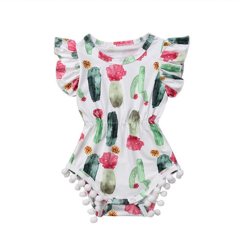 Cactus Ruffle Romper Infant Baby Girls lovely Flying sleeve Tassel Bodysuit Jumpuist shorts summer Tassel Clothes Outfit