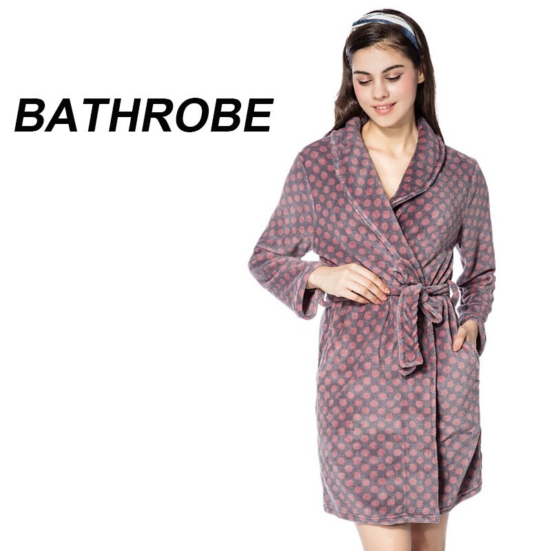 Skyfullysweet Bathrobe Women Polka Dot  Warm Flannel Bathrobe Ladies Robes Nightwear For Ladies Dressing Gown Sleepwear Bath Rob