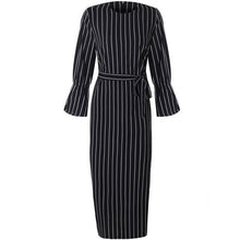 Load image into Gallery viewer, Women Muslim Maxi Fashion Dress Striped Abaya Trumpet Sleeves Autumn Dubai Long Rob Arab Islamic Clothing Dress Female Kaftan