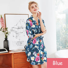 Load image into Gallery viewer, Womans Rob Set Silk Bathrobe Nightdress Robe Wedding Bride Pyjama Half Sleeve M-XXL Flower Sleepwear Female Nightwear Nightgown