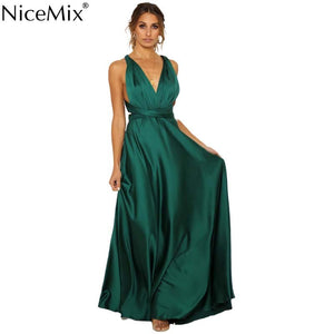 NiceMix 2019 ever pretty evening dressed long women's v-neck chiffon fomal gowns simple green sleeveless rob de soiree longue