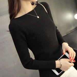 2019 Casual Long Sleeve Autumn Knitted Sweater Women Pullover Sweaters Korean Style Winter Slim White Pull Knitwear 7571 50