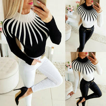 Load image into Gallery viewer, Women Color Matching Turtleneck Knitted Sweater Winter Fashion Ladies Warm Long Sleeve Slim fit Casual Clothing Pullover Top