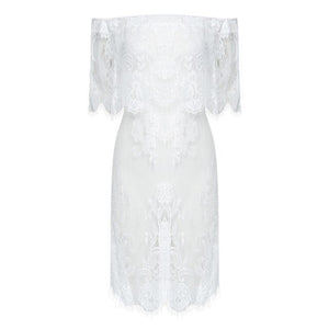 Women Sexy Dresses Eyelash Lace Summer Off The Shoulder See-through Beach Dress Sundress Female Rob Vestidos White H358