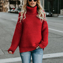 Load image into Gallery viewer, Danjeaner Women Retro Turtleneck Knitted Long Pullovers Autumn Winter Casual Loose Solid Sweaters Thick Knitting Jumper Pull