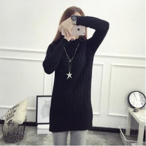 Medium long pullover sweater female spring new loose bag hip bottoming Tops ladies solid color split fork slim knit jacket women