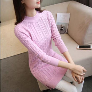 Medium long pullover sweater female spring new loose bag hip bottoming Tops ladies solid color split fork slim knit jacket women